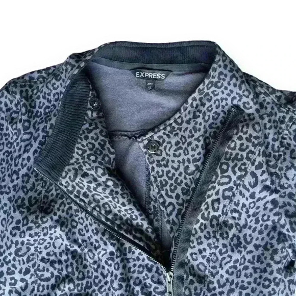 Express Moto Jacket Leopard Zipper Cuffs Asymmetrical Full Zip Gray Black Small - Picture 3 of 7